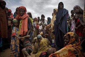 Somali refugees wait to register for food and other aid in the Dagahaley refugee camp in North Eastern Province, near the Kenya-Somalia border. The camp is among three that comprise the Dadaab camps, located on the outskirts of the town of Dadaab in Garissa District. In early July 2011, Kenya, Somalia and Ethiopia are the three Horn of Africa countries most affected by a deepening drought, rising food prices and the persistent conflict in Somalia. More than 10 million people, including in neighbouring Djibouti and Uganda, are now threatened by the worst drought in the region in 60 years. Somalia faces one of the most-severe food security crises in the world as it continues to endure an extended humanitarian emergency, with tens of thousands fleeing into Kenya and Ethiopia. More than 10,000 Somalis a week are now arriving in the Dadaab camps in eastern Kenya, where aid partners struggle to meet the needs of some 360,000 people, in facilities meant for 90,000. An estimated 480,000 severely malnourished children are at risk of dying in drought-affected areas of Kenya, Somalia, Ethiopia and Djibouti; while a further 1.6 million moderately malnourished children and the wider-affected population are at high risk of disease. In northern Kenya, more than 25 per cent of children suffer from global acute malnutrition in the Turkana district the rate is at 37.4 per cent, its highest ever. UNICEF, together with Governments, UN, NGO and community partners, is supporting a range of interventions and essential services, especially for the displaced and for refugees, including feeding programmes, immunization campaigns, health outreach, and access to safe water and to improve sanitation. An updated UNICEF Humanitarian Action Update is being issued to address scaled-up funding needs for the coming three months.