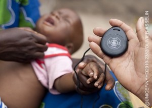 Community Health Volunteer Mariam Diarra times eight-month-old Gimbala Keitas eathing, using a WHO/UNICEF timer, during an outreach visit in Kabe Village in the western Kayes Region. The baby has pneumonia. Ms. Diarra has been trained to count a childs eaths to gauge respiratory distress and identify pneumonia. If detected early enough, the illness can be treated with antibiotics and recovery may be swift. Otherwise, the child will be referred to the nearest health facility. Community health volunteers provide basic health services and monthly outreach, helping to manage early childhood diseases in their communities. UNICEF supports community-led initiatives to raise awareness about essential family practices, which include exclusive breastfeeding for babies during the first six months of life, fully vaccinating children under age one, sleeping under insecticide-treated mosquito nets, and washing hands with soap. Each volunteer visits about 35 households (or 250 inhabitants) every month. Ms. Diarra is the eldest of three wives who, all together, have 14 children. [#2 IN SEQUENCE OF THREE] In May 2010 in Mali, the country remains one of the poorest in the world, with more than 47 per cent of the population living on less than US $1.00 a day. Many people lack access to basic health care and safe water, and more than half are without adequate sanitation. Maternal and child health indicators are also among the worlds worst: Eight women die from pregnancy-related causes each day, and nearly 20 per cent of children die before reaching their fifth birthday. Pneumonia, diarrhoea, malaria and neonatal conditions are the primary causes of under-five deaths. Additionally, more than one-third of child deaths are directly related to under-nutrition, and about 38 per cent of Malian children are stunted. Wide economic, gender, geographic and other disparities also persist. Working with the Government and other partners, UNICEF supports health, nutrition, water and sanitation and hygiene (WASH), education and protection interventions, especially in rural areas and among vulnerable populations.