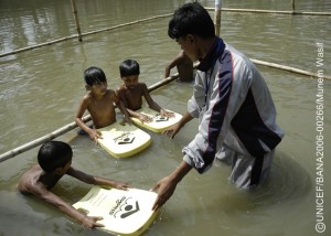 As drowning, or near-drowning, is a major preventable injury of children, with support from UNICEF, a local trainer of the Centre for Injury Prevention & Research, Bangladesh in Raiganj thana under Sirajganj district is teaching children to swim