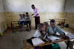On 15 July, children attend a hygiene education class that is part of a UNICEF-supported WASH (water, sanitation and hygiene) programme, in a primary school in Naros Village, near the town of Lodwar, capital of Turkana District, in Rift Valley Province. In this predominantly pastoralist region, many families are selling their livestock to buy increasingly expensive food.  In mid-July 2011, the crisis in the Horn of Africa  affecting Kenya, Somalia, Ethiopia, Djibouti and Uganda  continues, with a worsening drought, rising food prices and the persistent conflict in Somalia. More than 10 million people are threatened by the worst drought in the region in 60 years. Somalia faces one of the worlds most severe food security crises as it continues to endure an extended humanitarian emergency, with tens of thousands fleeing into Kenya and Ethiopia. More than 10,000 Somalis a week are now arriving in the Dadaab camps in eastern Kenya, where aid partners are struggling to meet the needs of some 360,000 people in facilities meant for 90,000. In drought-affected areas of Kenya, Somalia, Ethiopia and Djibouti, up to 500,000 severely malnourished children are at risk of dying, while a further 1.6 million moderately malnourished children and the wider-affected population are at high risk of disease. In northern Kenya, more than 25 per cent of children suffer from global acute malnutrition  in Turkana District the rate is at 37.4 per cent, its highest ever. UNICEF, together with government, UN, NGO and community partners, is supporting a range of interventions and essential services, especially for the displaced and for refugees, including feeding programmes, immunization campaigns, health outreach, and increased access to safe water and improvements to sanitation. UNICEF is seeking US $31.8 million for the next three months to provide humanitarian assistance for children and women in the four most affected countries.
