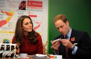 The Duke of Camidge (right) handles a sachet of ready to use therapeutic peanut paste, used to treat children with severe acute malnutrition, whilst the Duchess of Camidge (left) listens to a UNICEF specialist.  2. November 2011, UNICEF Supply Division, Copenhagen   The Duke and Duchess of Camidge (William and Catherine) accompanied by the Crown Prince and Crown Princess of Denmark (Frederik and Mary) made a special visit to the UNICEF global supply centre in Copenhagen to help maintain the world’s attention on the humanitarian crisis in East Africa, which has left more than 320,000 children so severely malnourished that they are at imminent risk of death unless they get urgent help.   UNICEF’s supply centre includes a warehouse the size of three football pitches where essential supplies for children around the globe are sourced, packed and distributed. These include food, water, special nutritional supplies for the most malnourished children, vaccines, education materials and emergency medical kits.   Whilst at the supply centre both couples were iefed on the desperate situation in the region by UNICEF specialists. The royal couples then joined UNICEF warehouse staff on packing line, and helped to pack emergency health kits, ready to be sent to East Africa. Each kit will provide life-saving supplies to over 1000 people.   The Duke and Duchess and the Crown Prince and Princess then toured the warehouse, seeing the huge variety of supplies that are sent to emergencies around the world, including ready-to-use therapeutic food for severely malnourished children under five years old and supplementary food to support-families, emergency health kits, vaccines and water supplies including water purification tablets.   At the end of their visit the Duke of Camidge said “An incredible amount is being done. UNICEF is leading the way and doing a fantastic job, but sadly there’s lots more still to do, and that’s why we’re here today”   To donate to UNICEF East Africa Appeal please visit www.eastafricacrisis.org