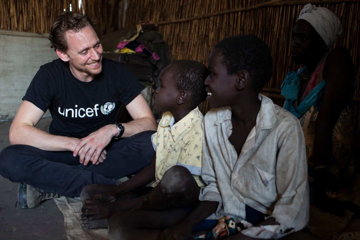 Unicef UK Ambassador Tom Hiddleston meets brothers Buom, 12 (right) and Jal, 9, who have been separated from their mother since the conflict began in 2013,  at the POC (Protection of Civilians) camp in Bentiu, South Sudan, November 25, 2016. Unicef UK Ambassador Tom Hiddleston returns to South Sudan as the brutal conflict enters its third year to see the effect it has had on children.  UNICEF UK/Siegfried Modola EMBARGO 00:01 30 November 2016

UNICEF Ambassador Tom Hiddleston travelled to South Sudan last week to see how the brutal civil war continues to destroy the lives of vast numbers of children across the country. Mid-December will mark three years of conflict in South Sudan. On his second visit since February 2015, Hiddleston saw how conditions remain as fragile and severe as ever.