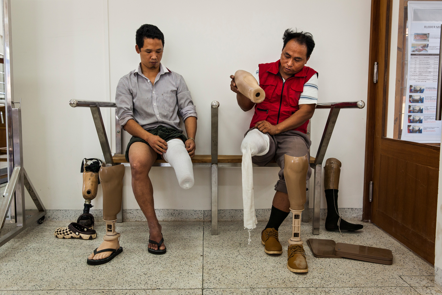 Aung Soe Min, 42, (right) who was injured in 2011 as a Myanmar Armed Forces soldier demining in Kayin State and (left) Daung Ja, 33 who was injured 2010 laying landmines while fighting with the Kachin Independence Army, at newly-opened physical rehabilitation centre in Myitkyina, Kachin State, Myanmar, Friday 31 March 2017. The centre is the first of its kind in norther Myanmar and was opened following an investment of 1.98 billion Myanmar Kyats (1.5 million US dollars) by the International Committee of the Red Cross (ICRC). In 2017, working with the Government of Myanmar, UNICEF will strive to meet the basic needs of the most vulnerable internally displaced children. Myanmar is experiencing three protracted humanitarian crises, each with its own set of complex underlying factors. In Rakhine State, inter-communal violence that erupted in 2012 continues to plague 120,000 internally displaced people spread across 40 camps or informal sites, as well as host communities. Eighty per cent of the displaced are women and children. In Kachin State, armed conflict that reignited in 2011 continues to impact communities caught in the crossfire between an ethnic armed group and the Myanmar army. Nearly 87,000 people remain displaced as a result, including 40 per cent who are in areas outside of government control. An additional 11,000 people remain displaced in northern Shan State, where a similar conflict broke out in 2011. Compounding the protracted crises are issues related to religious and/or ethnic discrimination, exploitation, chronic poverty, vulnerability to natural disasters, statelessness, trafficking and humanitarian access. In addition to the humanitarian crises in Rakhine, Kachin and Shan states, Myanmar is impacted by humanitarian situations in other parts of the country, including natural disasters, health emergencies and small-scale displacements.