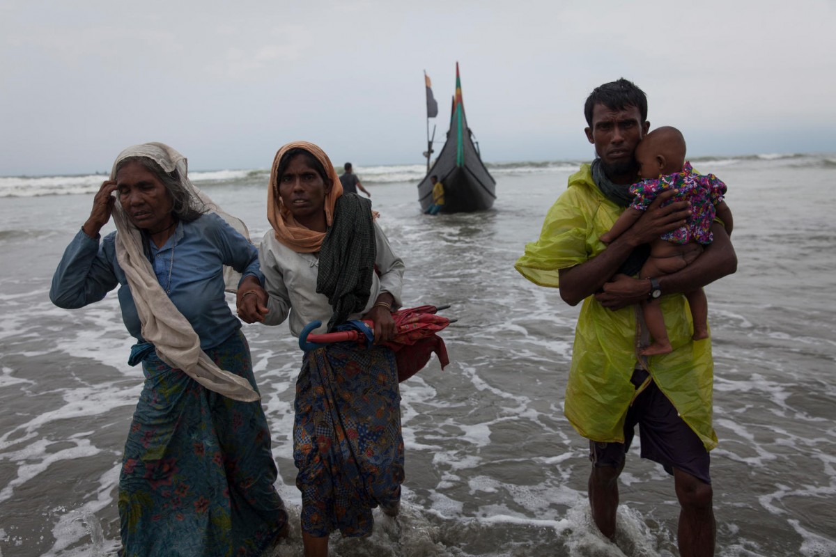 On 7 September 2017, newly arrived Rohingya refugees walk ashore at Shamlapur beach in Cox's Bazar district, Chittagong Division in Bangladesh, after traveling for 5 hours in a boat across the open waters of the Bay of Bengal.

By 5 September 2017, more than 146,000 Rohingya refugees fled across the border from Rakhine State, Myanmar, into Cox's Bazar district, Chittagong Division in Bangladesh since 25 August. As many as 80 per cent of the new arrivals are women and children. More than 70 000 children need urgent humanitarian assistance. More than 100,000 of the newly arrived refugees are currently residing in makeshift settlements and official refugee camps that are extremely overcrowded while 10,000 newly arrived refugees are in host communities. In addition, 33,000 arrivals are in new spontaneous sites, which are quickly expanding.  While some refugees are making their own shelters, the majority of people are staying in the open, suffering from exhaustion, sickness and hunger. Cox’s Bazar district of Bangladesh is one of the most vulnerable districts, not only for its poor performance in child related indicators but also for its vulnerability to natural hazards.  Most people walked 50 or 60 kilometers for up to six days and are in dire need of food, water and protection. Many children are suffering from cold fever as they are drenched in rain and lack additional clothes. Children and adolescents, especially girls, are vulnerable to trafficking as different child trafficking groups are active in the region. Many more children in need of support and protection remain in the areas of northern Rakhine State that have been wracked by violence.

In Bangladesh, UNICEF is scaling up its response to provide refugee children with protection, nutrition, health, water and sanitation support. With the recent influx of refugees, demand has increased and UNICEF is working to mobilize more support and strengthen its existing activities. For recreational and psychosocial sup