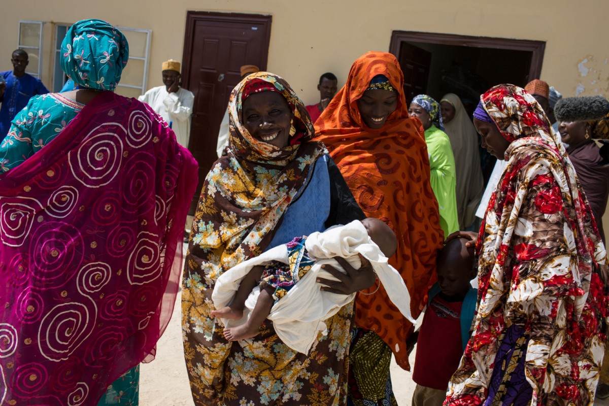 On 4 November 2016 in Maiduguri, Nigeria, newly-reunited families receive care packages from UNICEF and partners in a transit center for women and children that had been held by the Nigerian military for questioning.

In November 2016, north east Nigeria remains in the grips of a humanitarian emergency.  An ongoing conflict between Boko Haram and the Nigerian military has resulted in 7 million individuals in desperate need of assistance across Borno, Gombe, Yobe and Adamawa states. Approximately 55% are children.  In collaboration with the government and humanitarian partners, UNCEF is providing life saving services across both north-east Nigeria and the wider Lake Chad Basin (Cameroon, Niger and Chad).  In Nigeria alone, primary health care services have reached over 3 million people with hundreds of thousands of children receiving psychosocial support, therapeutic feeding, access to safe water and education.